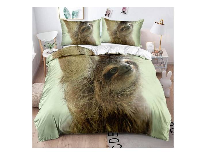 LuxusKollektion Kinderbettwäsche Bettwäsche 4-teilig 135x200cm Faultier 3D Grün
