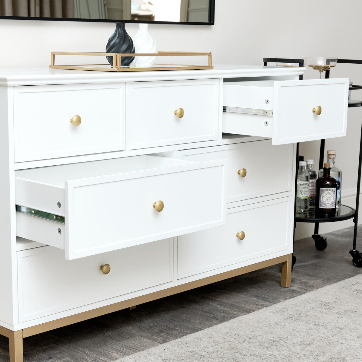 Large 7 Drawer Chest of Drawers - Aisby White Range Manufactured Wood, Metal