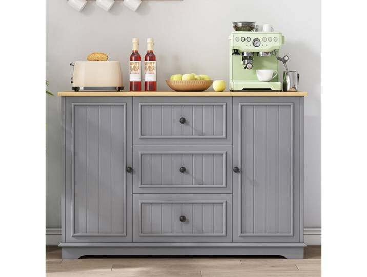 Buffet bas gris en MDF avec 3 tiroirs et 2 portes 126 x 40 x 86 cm à monter soi-même