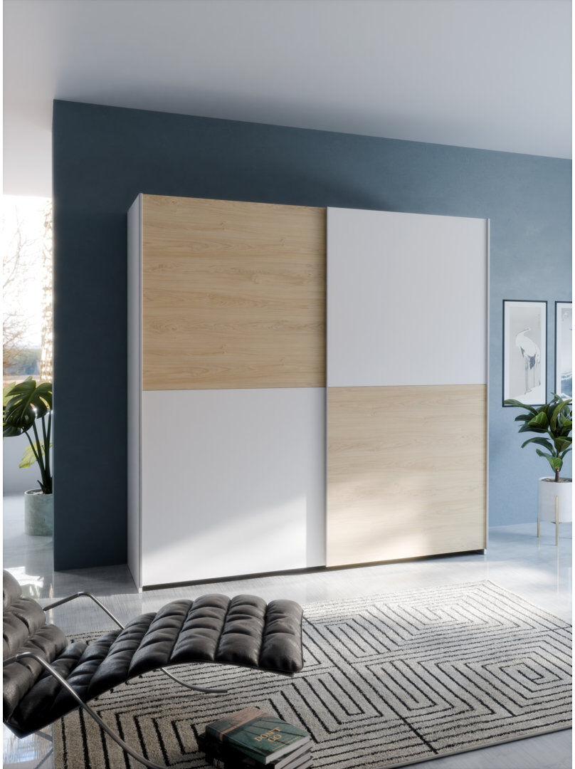 17 Stories Myrtil 2 Door Wardrobe Puccini Oak/White;Puccini oak with white 190cm H x 190cm W x 61cm D