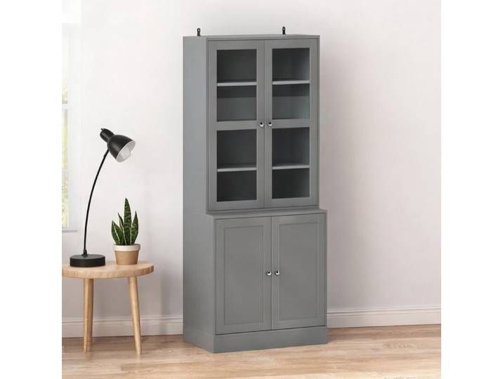Bibliothèque vitrine grise 6 niveaux portes verre trempé et étagères réglables - Gris MDF 76 x 40 x 178.5 cm Ref TSUNFZ