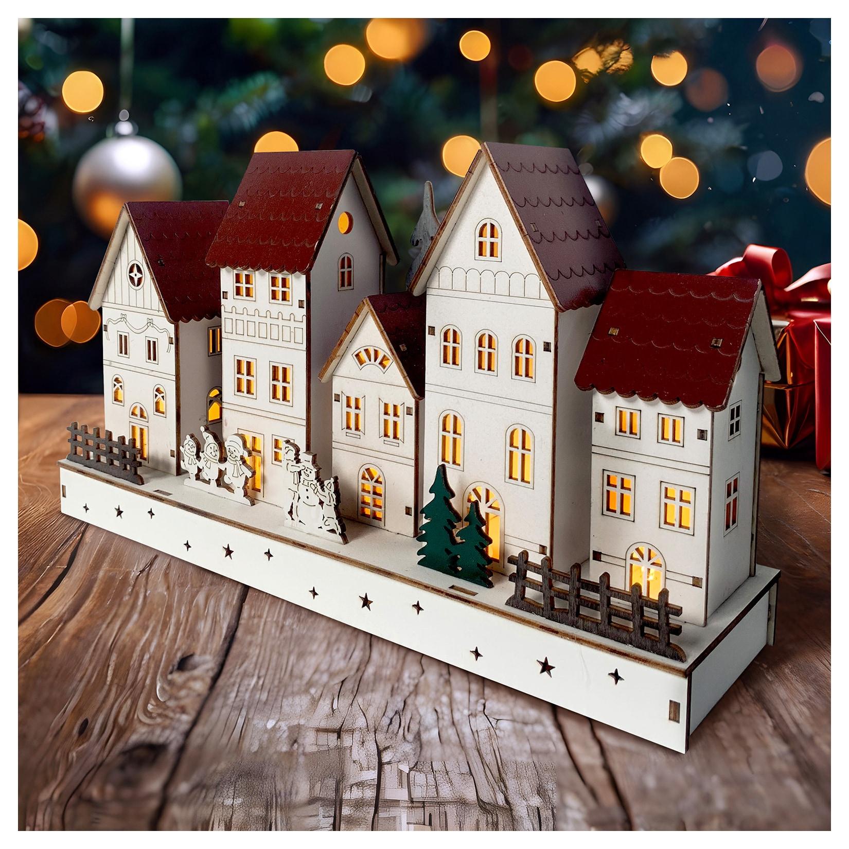 HTI-Living Weihnachtshäuser mit spielenden Kindern LED Winterdeko