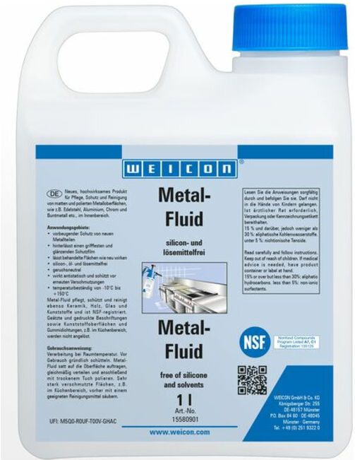 WEICON Metal-Fluid, lösemittelfreie Pflege- und Schutzemulsion für Metalle, 1 L, weiß, milchig (15580001)