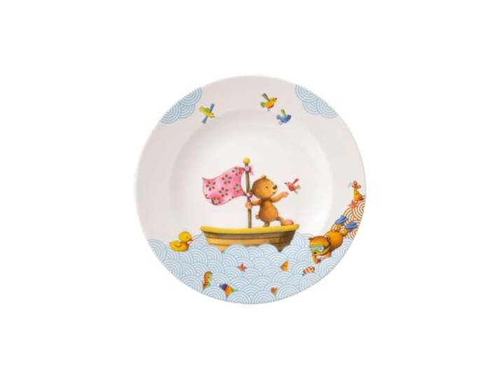 Villeroy & Boch Happy as a Bear Flacher Kinderteller, 21,5 cm, Premium Porzellan, Weiß/Bunt