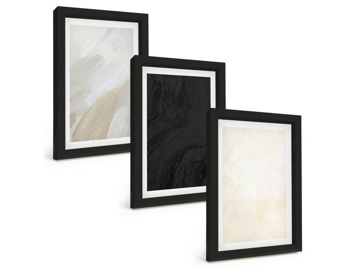 Tulup Bilder SET 3er Set - 20x30 cm Schwarzer Rahmen - Strukturen schattieren Minimalismus, Kunststoff, Rechteckig, 20x30 cm, einfache und schnelle Anbringung, Bilder & Rahmen, Bilder