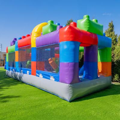 HeroKiddo 20 ft Block Party Inflatable Obstacle Course with Air Blower, Kids Outdoor Play, Summer Fun