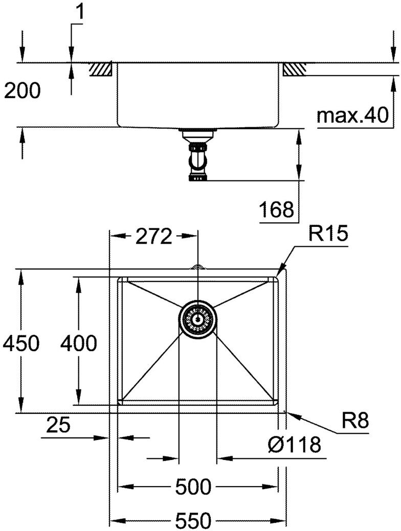 Grohe Unterbau-Edelstahlspüle K700 31574_1 1 Be. 550x450mm hard graphite gb, 31574AL1 31574AL1