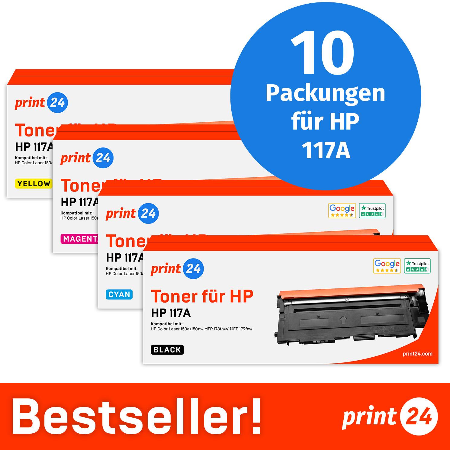print24 Toner für HP 117A Multipack, Kompatibel mit HP ColorLaser 150, MFP-178, u.v.m., 10 Stück