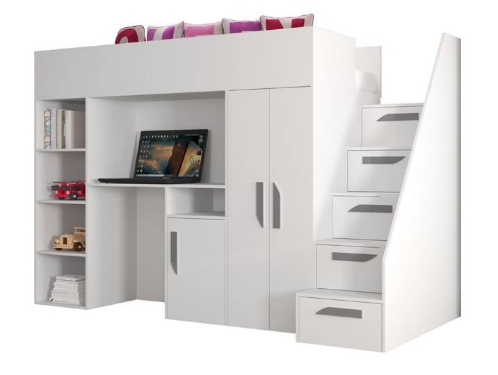 ABIKS MÖBEL Hochbett PARTY 14 Etagenbett für Jugendliche mit Schreibtisch, Kleiderschrank