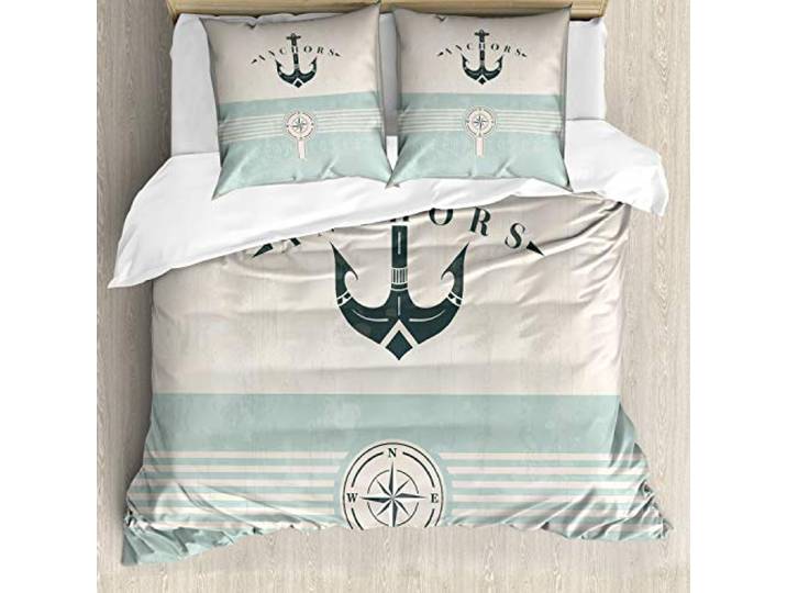 ABAKUHAUS Nautisch Bettwäsche Set für Doppelbetten, Altmodisch Maritim Anker, Weicher Microfaserstoff Allegigeignet kein Verblassen,Seafoam Beige Reseda Grün