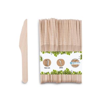 BIOZOYG 200 Stück Einwegmesser 16,5cm robustes Holzbesteck Umweltfreundliche Holzmesser Partybesteck aus nachhaltigem Holz extra stabile Qualität