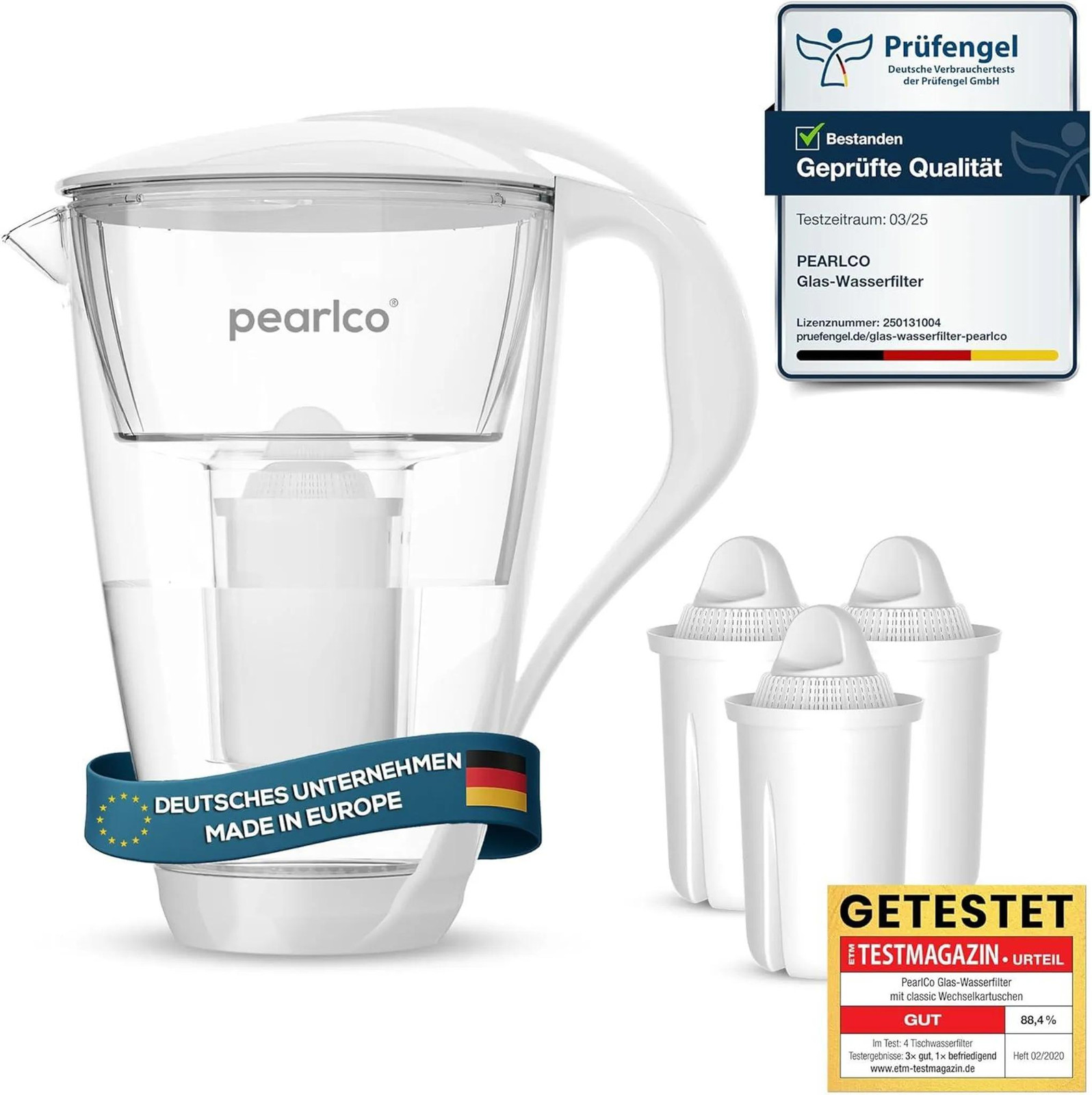 PearlCo 234296 Glazen waterfilter inclusief 3 filters wit