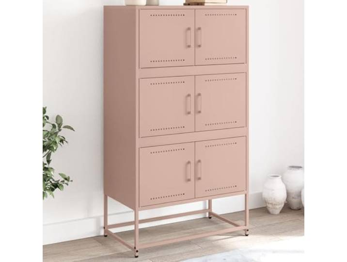 HEFZGDB Robustes Sideboard Stahlgestell in Rosa, Sideboard mit 6 Fächern Stauraum, Industrie für Wohnzimmer im Industrie-Stil, Maße 68,5x38,5x123,5 cm