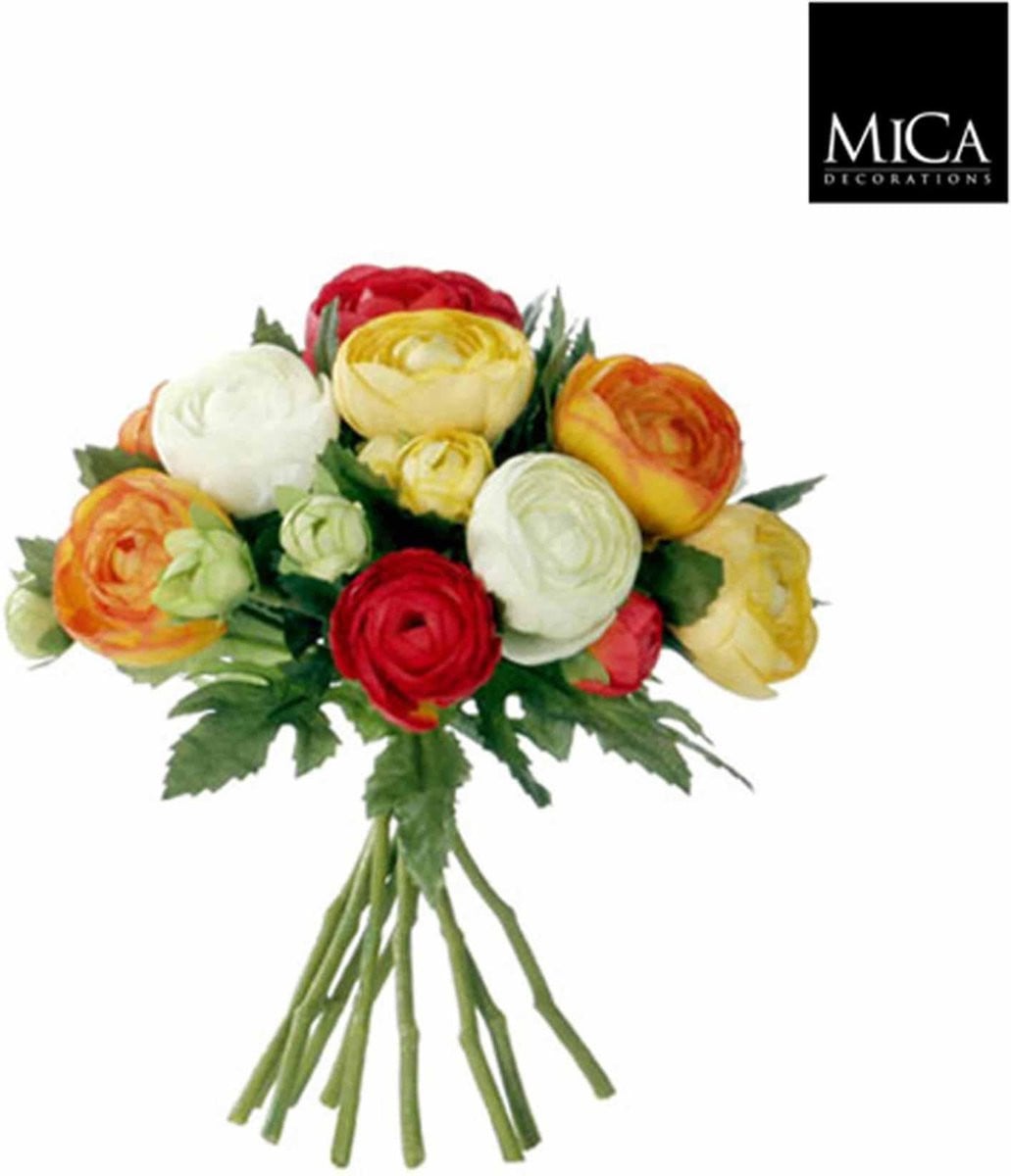 Mica Decorations Ranonkels Kunstbloemen Boeket - Oranje - H22 x Ø19 cm
