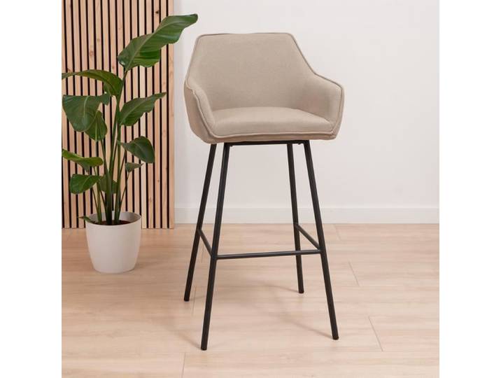Livin24 Tabouret de bar scandinave Andor tissu recyclé taupe 65-78 cm