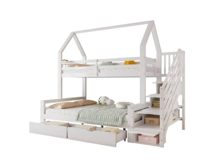 I0I&I0I Etagenbett Mit Dachdesign Und Schubladen Sicherheitsgeländer Treppenschrank Stauraum Platzsparendes Kinderbett Für Geschwisterzimmer