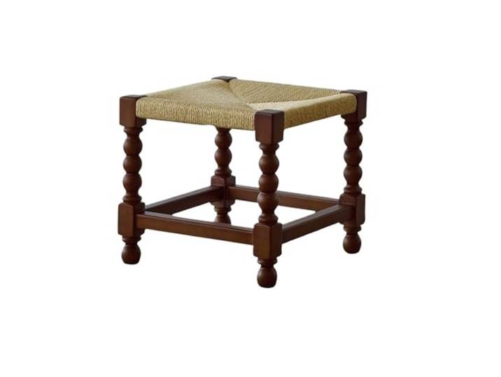 OUTIFUOTPP Schuhwechselhocker aus Holz im französischen Stil, antik, massiv, kreativer geflochtener Seilhocker, Designer, einfacher Wohnzimmer-Veranda-niedriger Hocker(Black Walnut hue B)