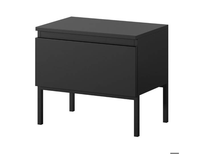 Table de chevet - SELSEY - Bemmi - Noir - Pieds acier noirs - Étagère spacieuse