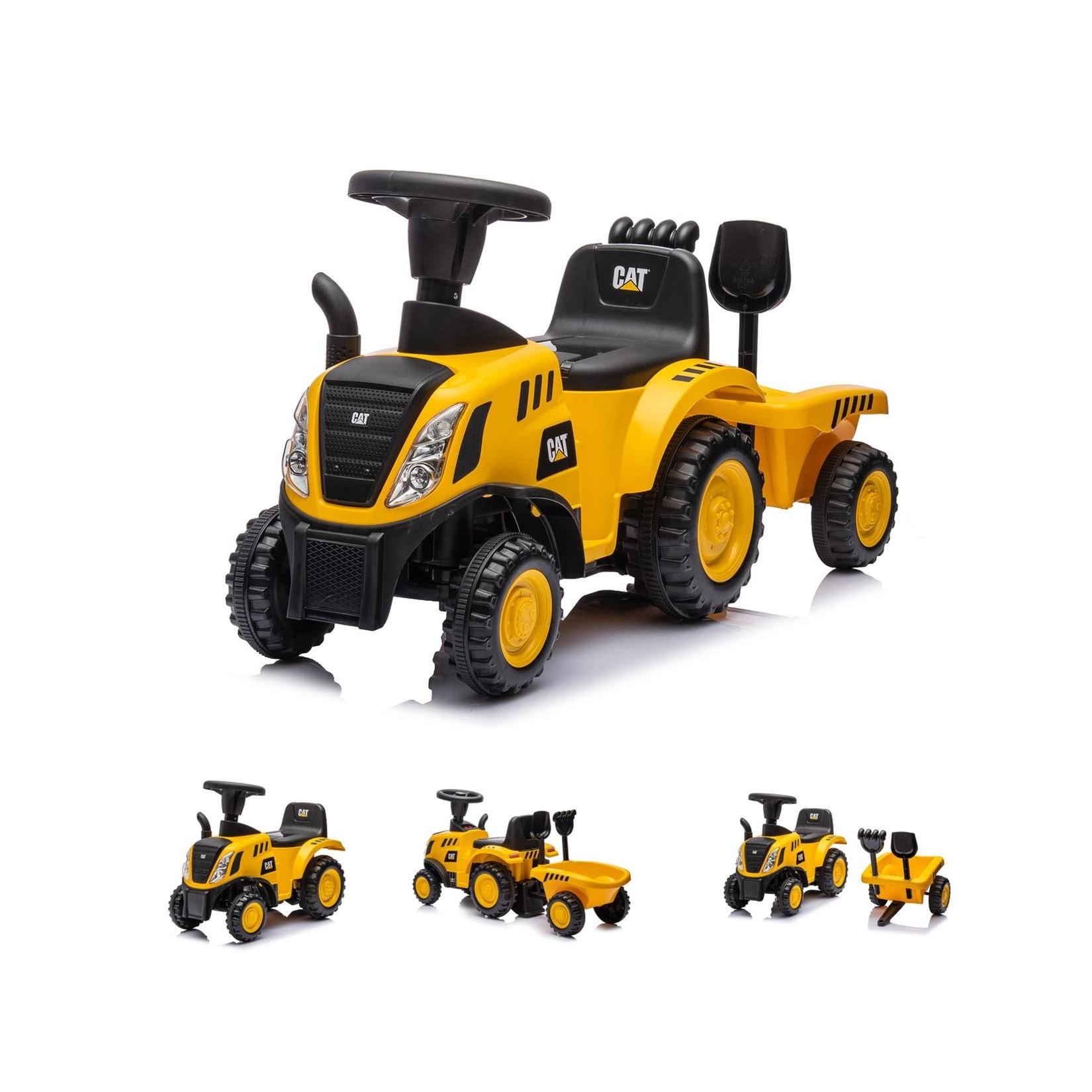 Chipolino Rutschfahrzeug CAT Traktor Musik, Stauraum, Anhänger, Schaufel, Rechen gelb
