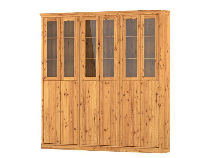Schrank mit Glastür 3-tlg 222 x 223 x 37cm Holz/Kiefer