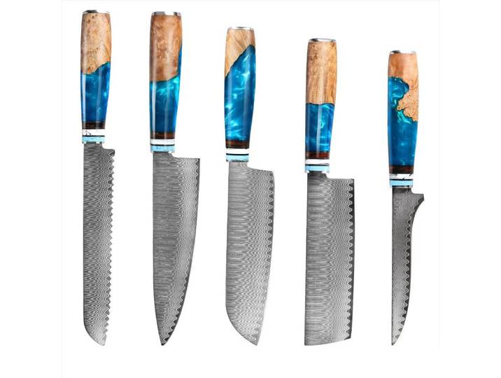 KingLux Messer-Set 5tlg.Damast Küchenmesser Chef Santoku Brot Ausbeinmesser (5-tlg)