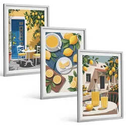 BILDER SET 3er Set - 40x60 cm Silberner Rahmen - Patio Sun Limonade