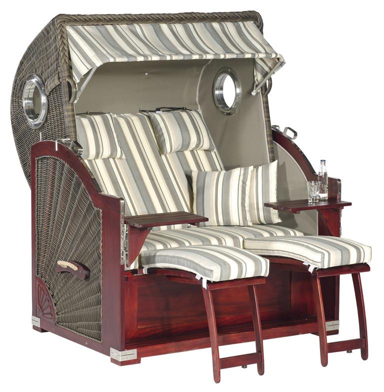 MUESING Strandkorb Rustikal 500 Plus- Comf.,Bullaug.,cappu.Stoff1225 16884471