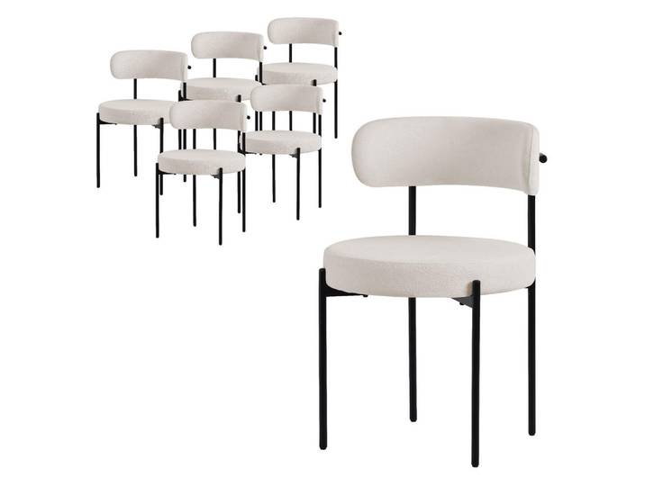 Ml-Design Esszimmerstuhl 6er Set Teddystoff weiß, Weiß, Metall, 53x78x50 cm, Esszimmer, Stühle