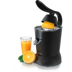 Arendo elektrische Zitruspresse aus Edelstahl, 800 W, 400-ml-Saftbehälter, 2 Presskegel, Hebelarm und Tropfstopp, schwarz
