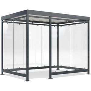 WSM Personenunterstand Köln K3 b/d, anthrazit, aus Metall, 3 Wände + Windfang aus Glas, 318 x 217cm (B/T), für 6 Personen