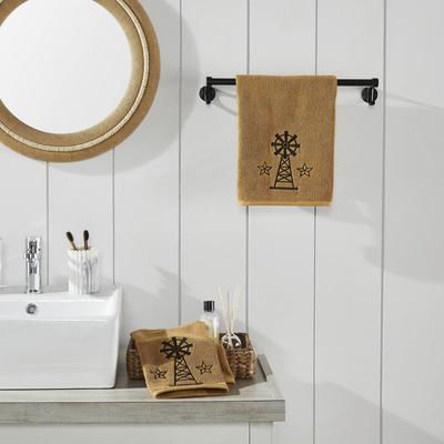 VHC Brands Black Windmill & Stars Tan Hand Towel Set of 2 16x26