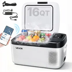 VEVOR Kompressor Kühlbox 15 L,12/24V DC Elektrische Gefrierbox mit App-Steuerung, 100–240 V AC Autokühlschrank für Camping Reisen Lastkraftwagen Angeln, 60 W Thermoelektrische Kühlbox Tragbar