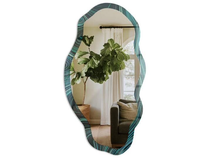 Tulup Spiegel 90x45 cm asymmetrisch mit Druck - Hypnotische Wellen, Transparent, Glas, Organisch, 45x90x0.4 cm, Spiegel, Wandspiegel