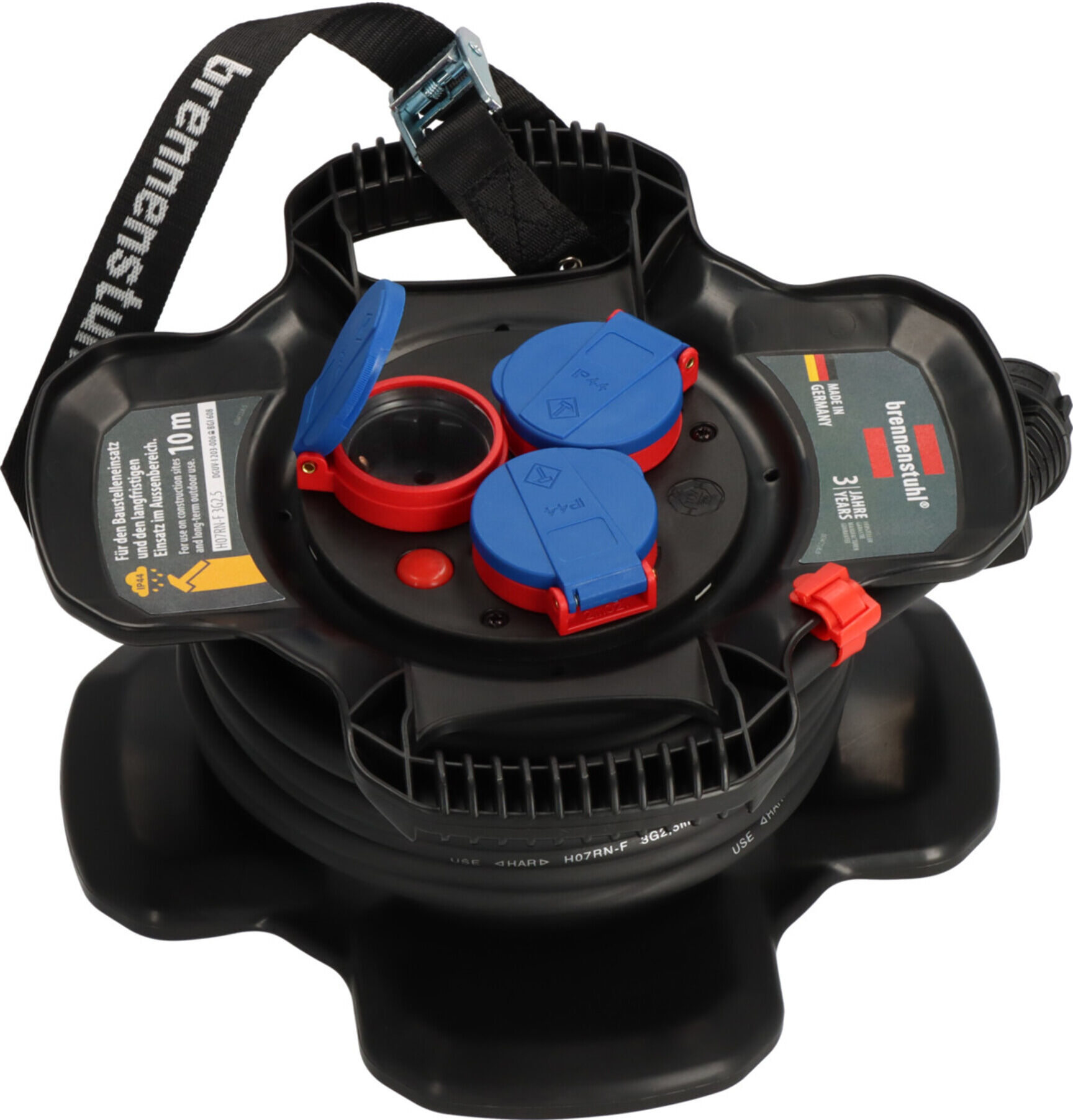 Brennenstuhl Gummi-Kabelhaspel X-Gum IP44 10m 6 Schutzkontakt-Steckdosen (1169710101)