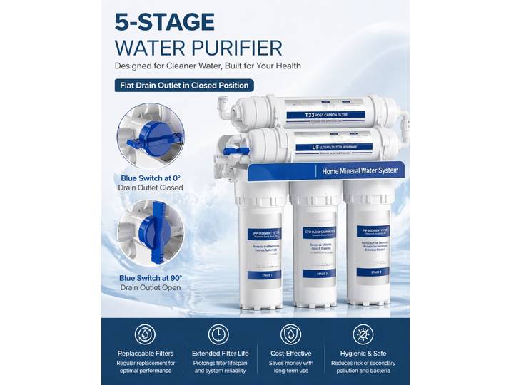 Filtre à eau sous l'évier-purificateur d'eau du robinet de cuisine par ultrafiltration domestique en 5 étapes, pré-filtre à boisson directe certifié NSF