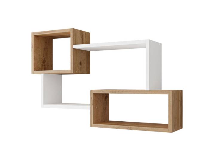 Mirjan24 Wandregal Trio 005, Eiche Wotan, Weiß, Rechteckig, 87x54x18 cm, Wohnzimmer, Regale, Wandregale
