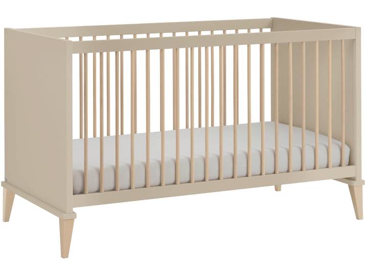 Babybett PAIDI JONTE 70x140cm in Beige, umbaubares Kinderbett mit Massivholz , cashmere, beige, B:76cm H:88cm L:148cm, Holz teilmassiv, Babybetten, Babybett, Gitterbett 4-fach höhenverstellbar, entnehmbare Sprossen, Juniorbett