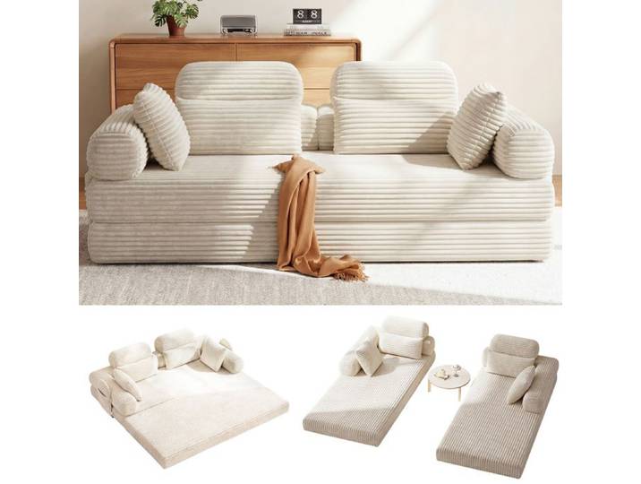Canapé convertible en canapé-lit 3/4 places avec accoudoirs Beige