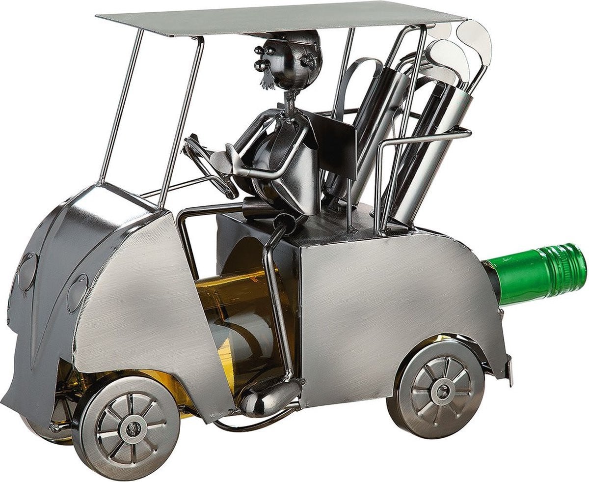 Moermannetje Golf Wijnfleshouder - Goudkleurig Metalen Golfbeeldje