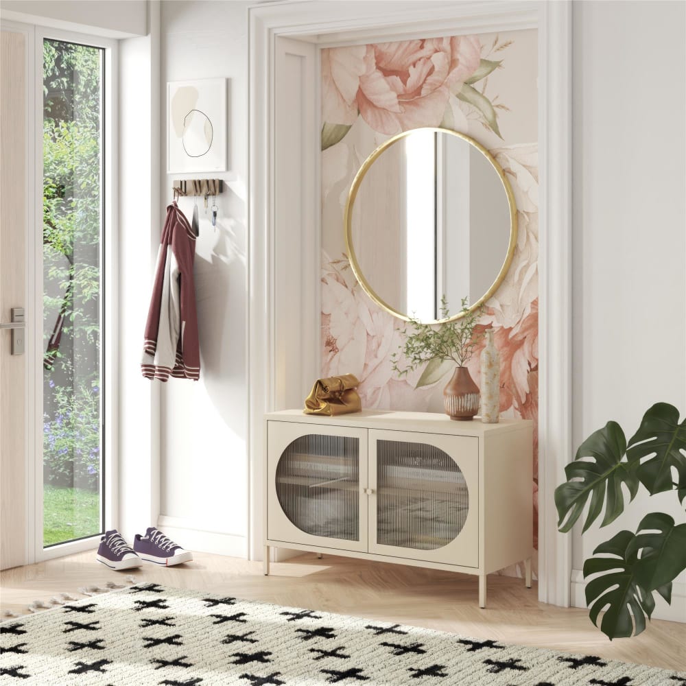 Dorel Home Vitrina con 2 puertas de vidrio en metal crema
