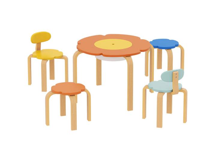 Aiyaplay Kindersitzgruppe 5er Set Pappelholz Polyester Mehrfarbig, Mehrfarbig, Holz, 69x45x69 cm, Babymöbel & Kindermöbel, Kinderzimmer & Jugendzimmer, Kindersitzgruppe