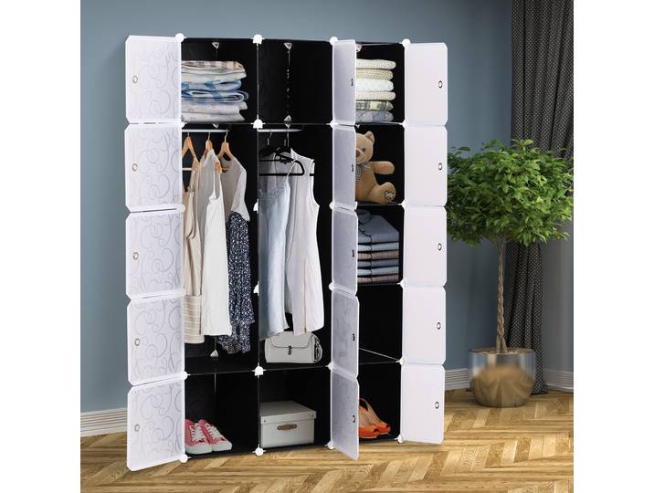 HOMCOM Armoire Modulable 15 Cubes Noir/Blanc 111x47x183cm
