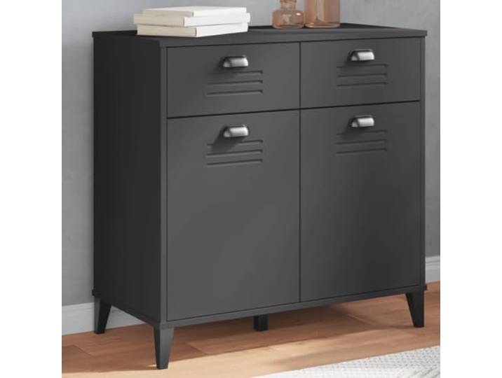 HEFZGDB Sideboard VIKEN Anthrazit 80x40x80 cm aus Holzwerkstoff mit industriellem Design, robuster Oberplatte für Deko, praktischen Griffen und reichlich Stauraum