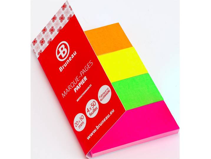 Marque-pages papier Bruneau couleurs néon - distributeur de 200 feuilles - Marque-pages pour repérer & marquer - Bruneau