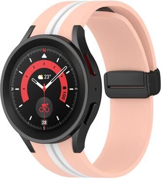 Everyday Crate Samsung Galaxy Watch5 Pro Silicone Watch Band Two Color Stripe Sport Replacement Strap pink White