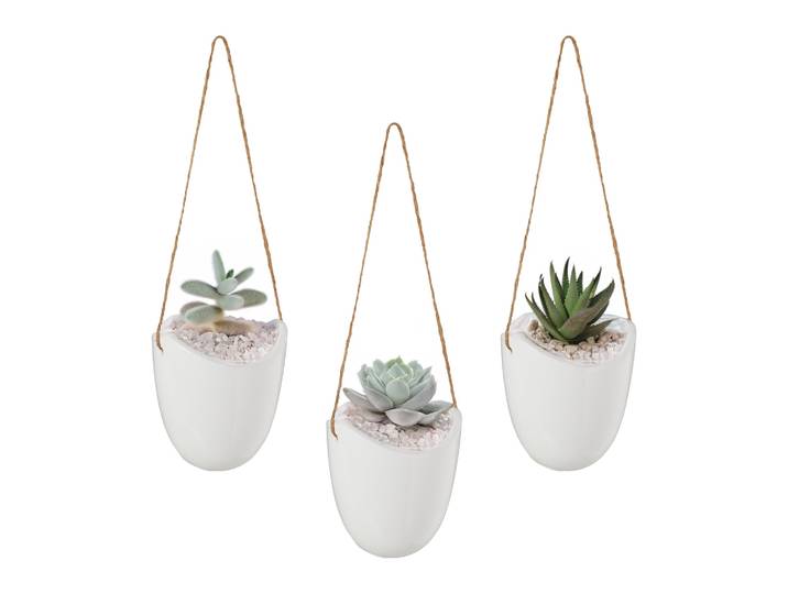 Hängende Wandvase 3er-Set Weiss-Hellbraun