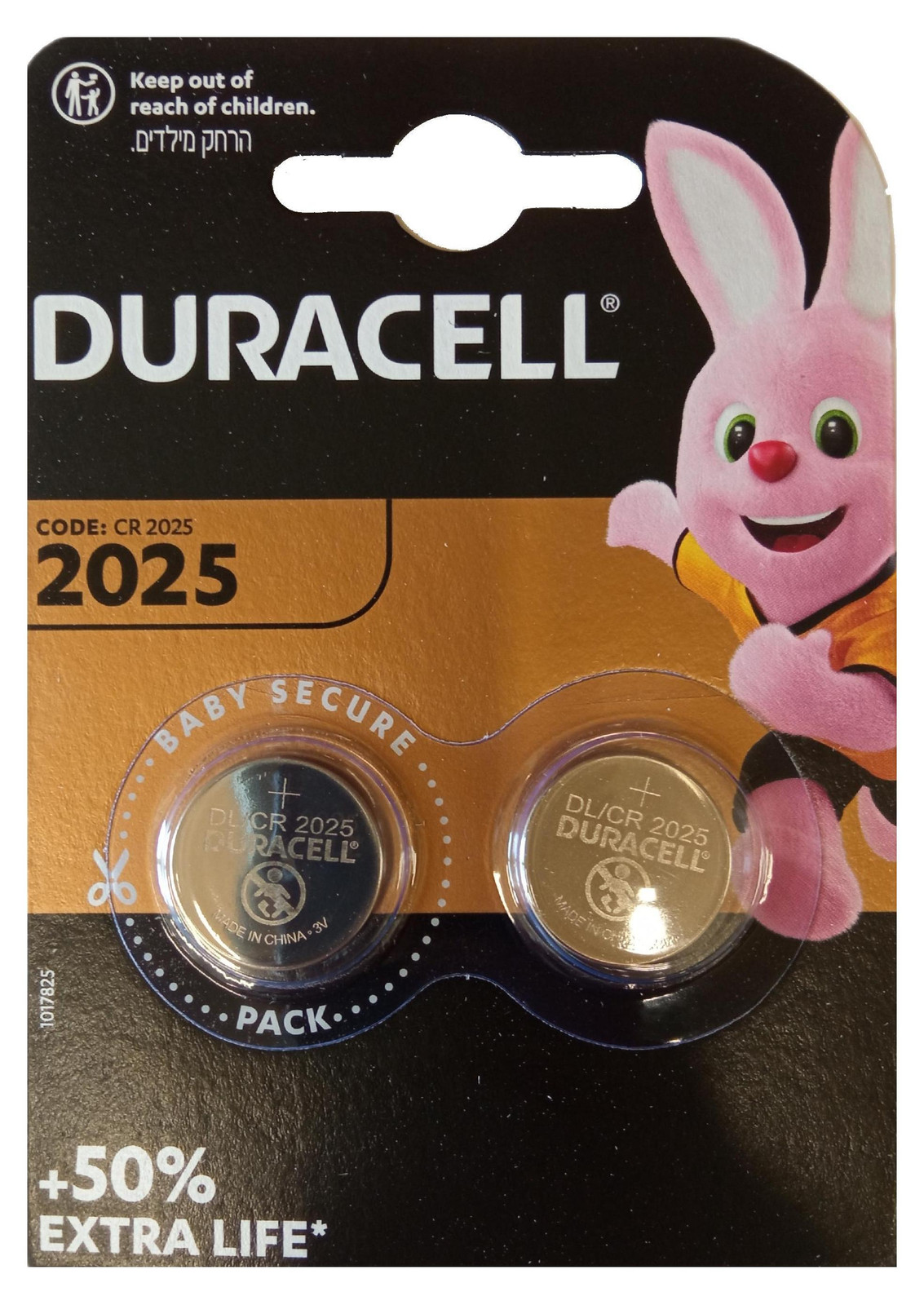 Duracell Lithium knoopcel CR2025, 3V, verpakking met 2 stuks