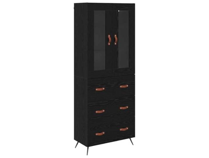 Highboard-Schrank mit Regal 2 pcs Schwarz Eichen-Optik Stauraummoebel, Glastueren, Holzverarbeitung, Schlaufen-Griffe, Esszimmer-Deko