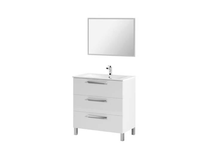 Meuble sous-vasque à trois tiroirs avec miroir encadré - DMORA - Blanc brillant - 80 x 86 x 45 cm