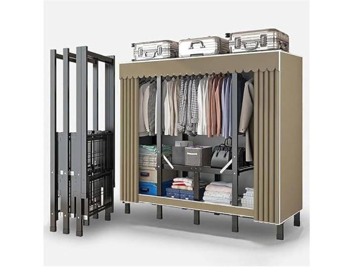 MmcdylyhEU Tragbare Abdeckung for Kleiderschrank, Faltbarer Kleiderständer mit Hängestangen, stehend, L-Kleidung for Schlafzimmer/Wohnheim, platzsparend(Yellow1,120cm/47.2inch)
